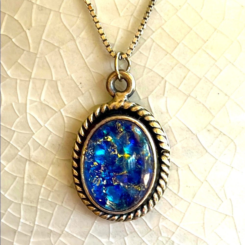 Art Glass Sterling Silver 20” Pendant Necklace